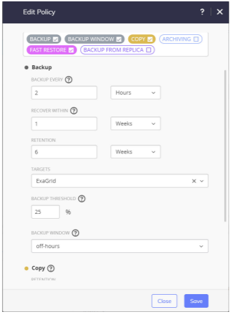 backupspecify the frequency, retention, and placement of backup copies