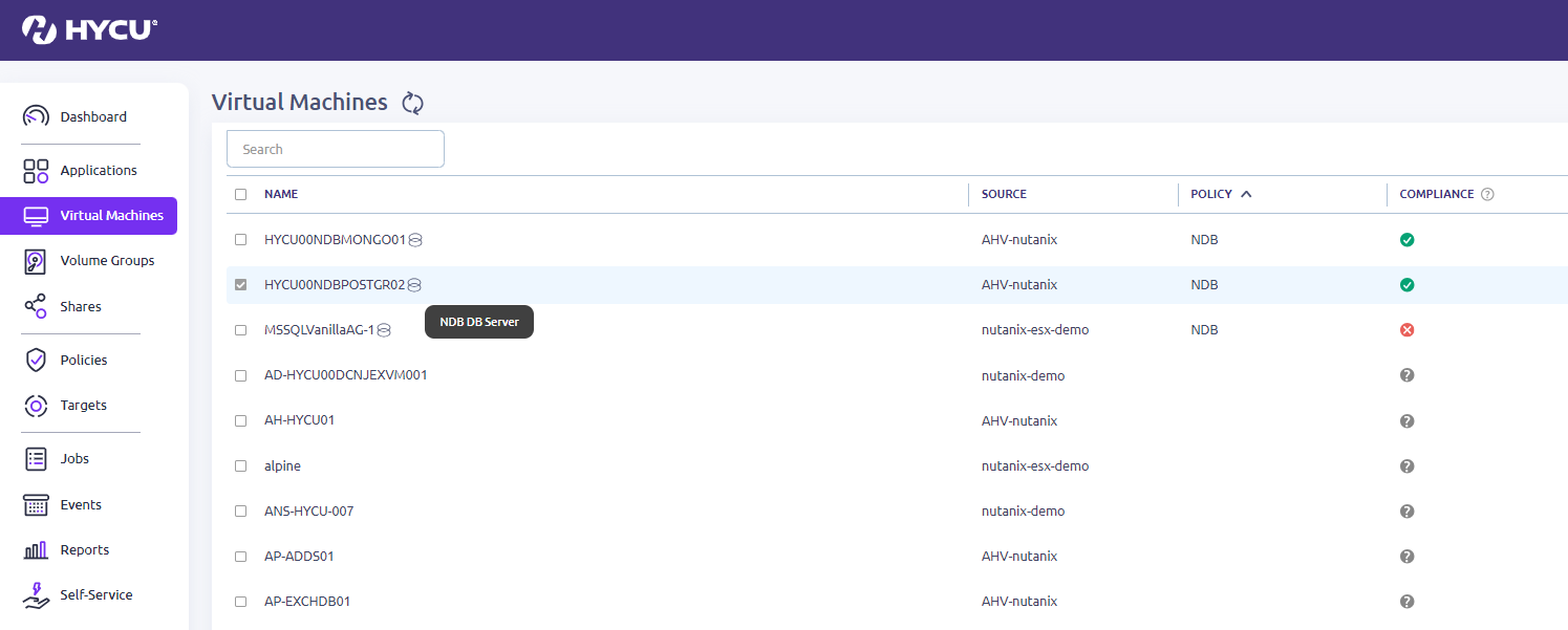 HYCU auto-discovering Nutanix NDB managed servers