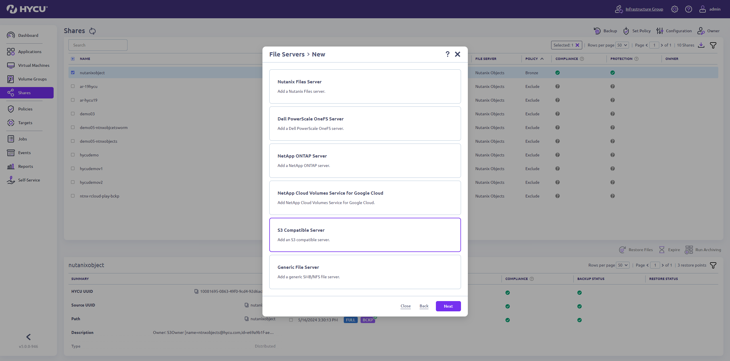 HYCU protecting Nutanix Objects buckets