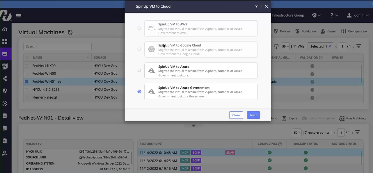 Using HYCU dashboard to keep track of Azure Cloud backups