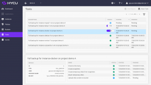 HYCU Backup as a Service for Google Cloud - Tasks and Events tabs