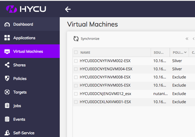 Using HYCU dashboard to keep track of the status of all available VMs easily