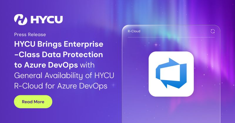 HYCU R-Cloud for Azure DevOps product graphic showing data protection for repos, boards, and pipelines